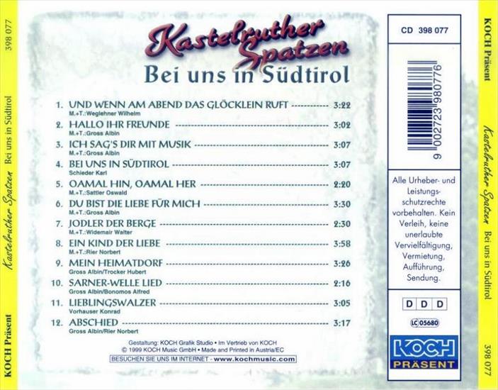 Kastelruther Spatzen - 2000 - Bei uns in Sdtirol - Kastelruther Spatzen - Bei uns in Sdtirol - Back.jpg