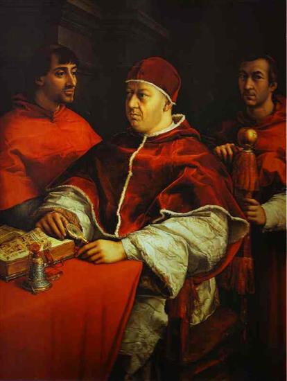 Paintings in Rome... - Raphael.  Portrait of Pope Leo X with Cardinals ... Giulio de Medici and Luigi de Rossi. 1513-1519..bmp