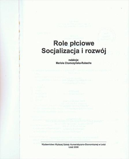 Chomczyńska-Rubacha red. - Role płciowe. Socjalizacja i rozwój niektóre rozdziały - strona tytułowa.jpg